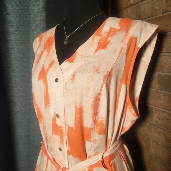 DKNY Orange/White Sleeveless Abstract V-Neck Maxi Sundress Size XL - Picture 2 of 13